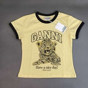 Ganni Light Yellow Tee with Black Trim